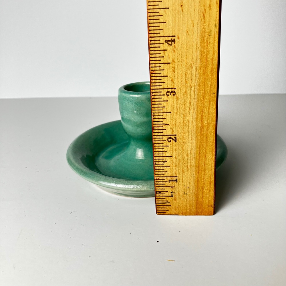 Bybee Pottery Chamberstick Candle Holder 5in Turquoise Green BB Stamped Vintage - Picture 5 of 6